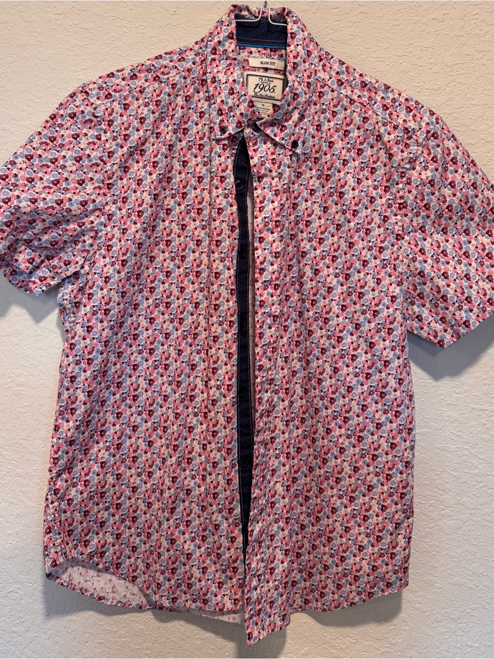 Men’s Jos. A. Bank Short Sleeve Button-Down Shirt - Pink Floral - Medium
